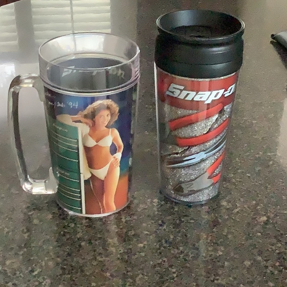 Snap on tools mug and insulated tumbler with lid.